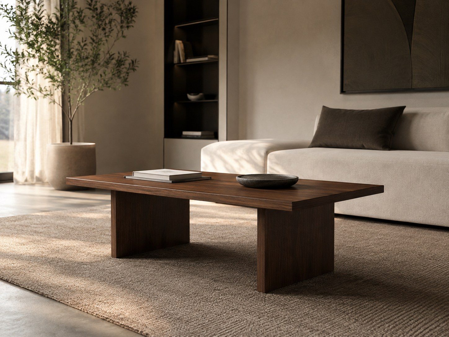 AHLER Couchtisch, Nussbaum, im Wohnraum